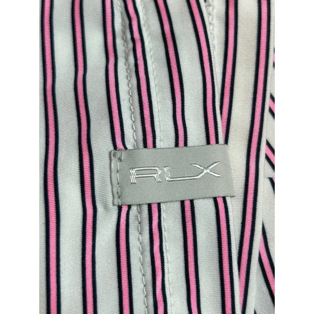 Ralph Lauren‎ RLX Mens XL Pink White Stripe Wicking Golf Performance Polo